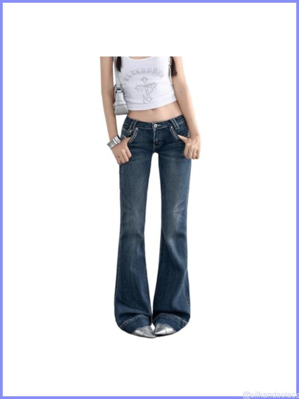 Y2K Women Low Rise Flare Jeans Cowgirl Bootcut Baggy Denim Pants Stretch